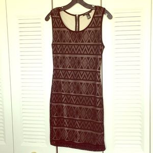 Nude/black overlay bodycon dress